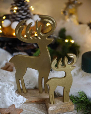 Decorative Golden Deer on Wooden Base