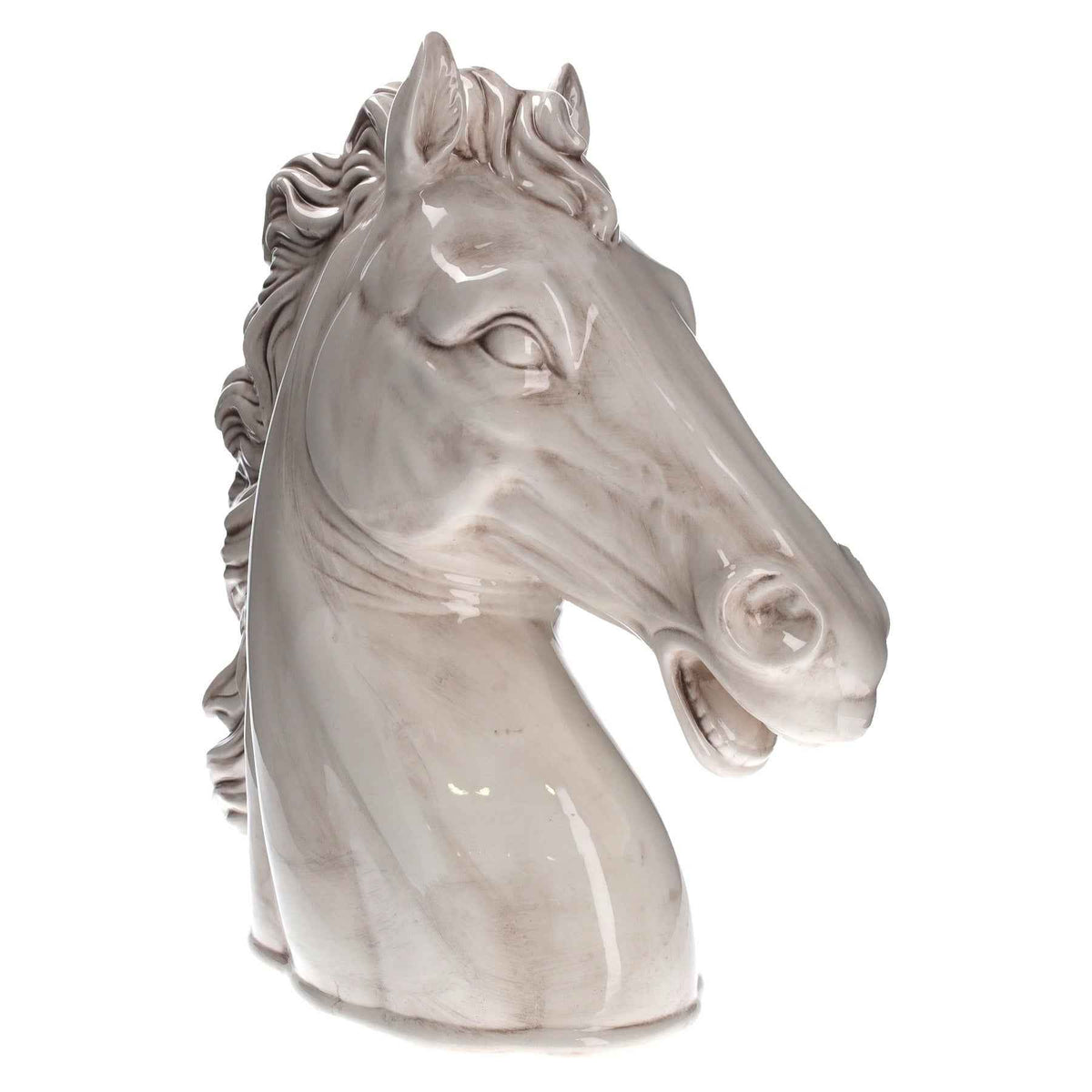 Cabeza de Caballo de Cerámica Blanca Envejecida – Decorada a Mano, Made in Italy