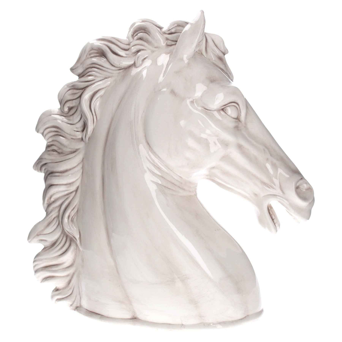 Cabeza de Caballo de Cerámica Blanca Envejecida – Decorada a Mano, Made in Italy