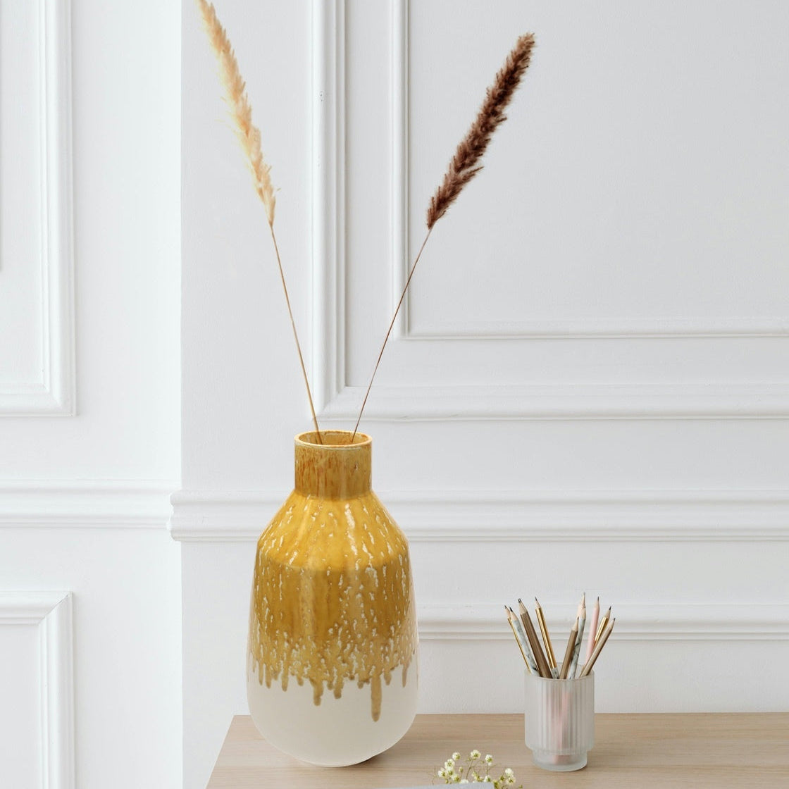 Vaso Anfora Grande in Ceramica Giallo Ocra H.35 cm - KeyHome Store
